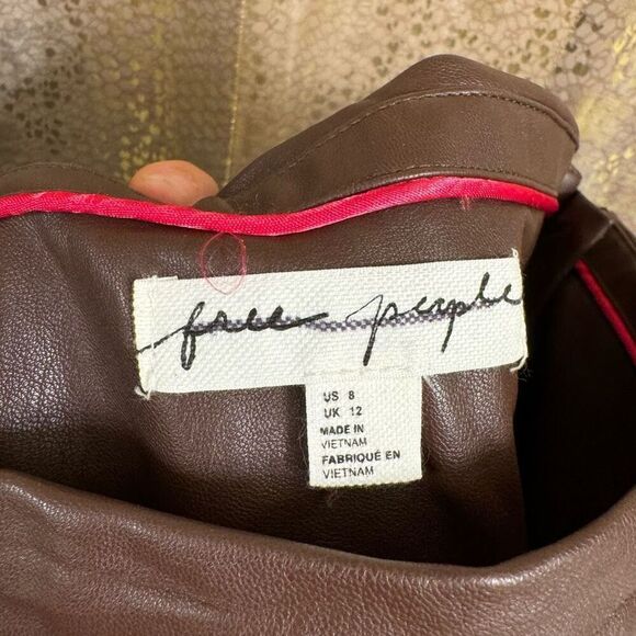 Free People Walnut Brown Faux Leather Pants Bandeau Set Size 8 NWOT - Picture 4 of 10